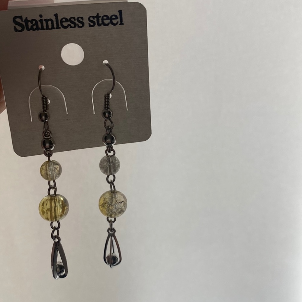 Womens yellow & silver earrings stainless steel NWT